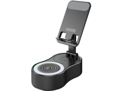 Altavoz de inducción, altavoz portátil con función de carga, base antideslizante con soporte ajustable y luz LED ambiental.
