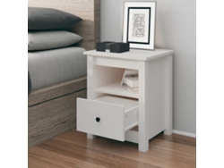 Mesita de Noche 40X35X49 Cm Madera de Pino Maciza Blanco
