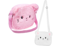 Lindo Bolso Cruzado De Peluche, Pequeño Bolso Decorativo Con Cara De Gatito, 2 Piezas, Suave Y