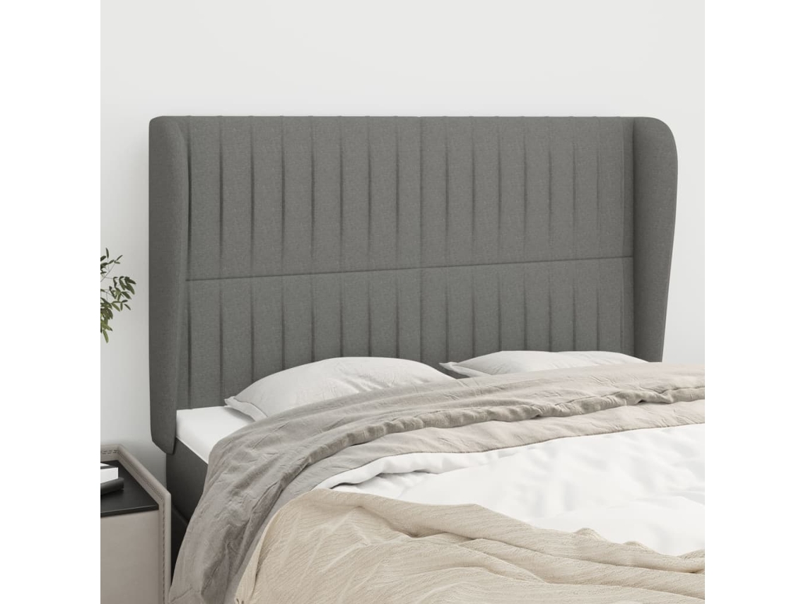 Cabecero Con Orejas De Tela Gris Oscuro 147x23x118/128 Cm
