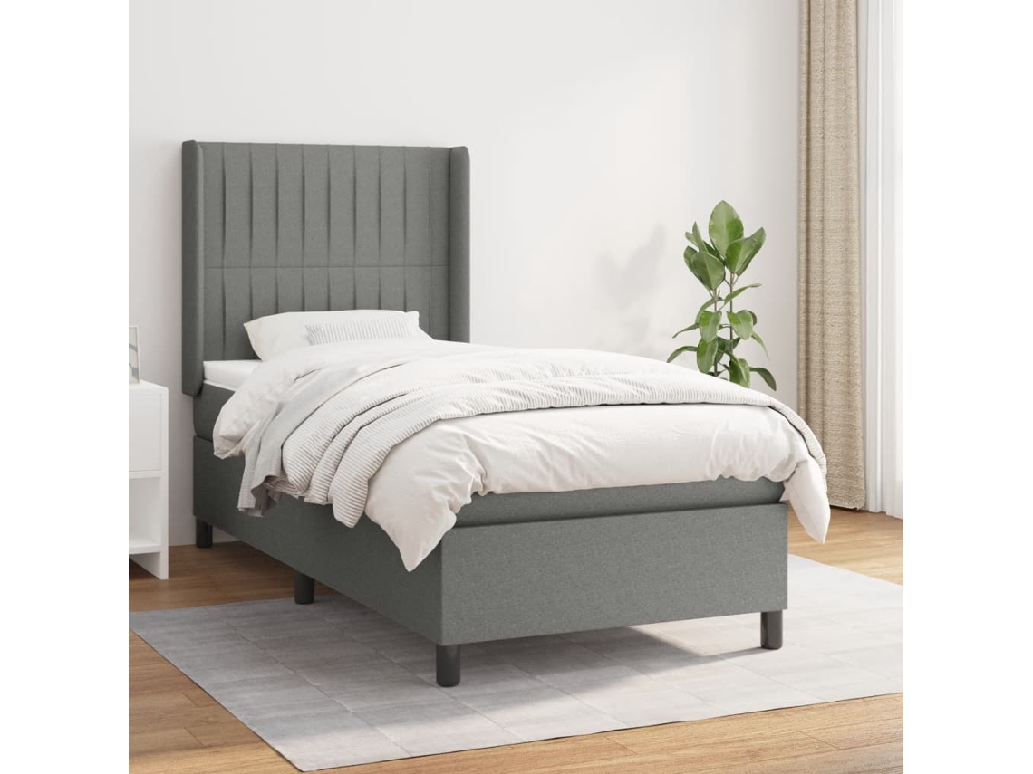 Cama Box Spring Con Colchón Tela Gris Oscuro 80x200 Cm