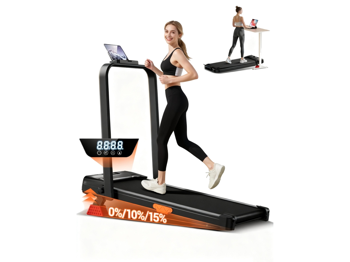 Cinta de correr plegable A 15, cinta de correr inclinable 6 en 1 con motor sin escobillas, plataforma inclinada, carga máxima de 136 kg Zkaka