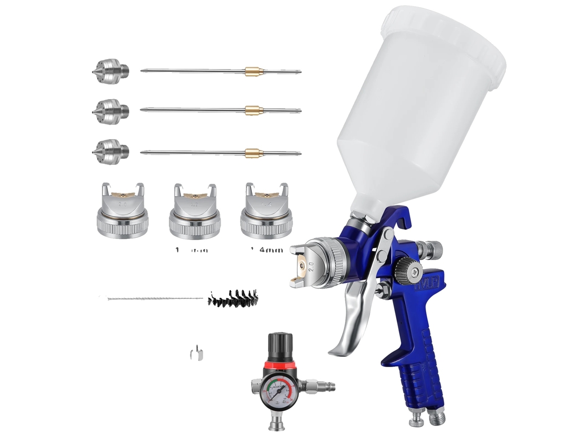 Pistola de pintura HVLP, depósito de 600 ml, control de flujo ajustable, OEM dorado