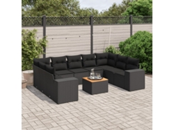 Conjunto de sofá de jardín de 10 piezas con cojines en mimbre sintético negro de DKD Home Decor