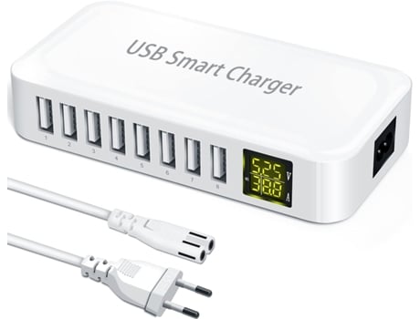 USB Charger, 8-Port Portable Multi USB Charger Multiple USB Socket, Charging Station with LED Display, Mains Charger for iPhone 13/12/11/Pro/Mini, iP