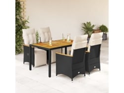 Conjunto 5 Peças Bistro De Jardin C/ Almofadas Vime Pe Preto Dkd Home Decor