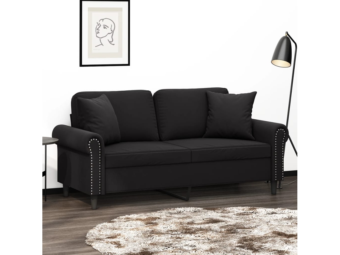 Sofá De 2 Plazas Con Cojines Terciopelo Negro 140 Cm