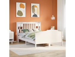 Cama Con Estantería Sin Colchón Madera Maciza Blanca 140x200 Cm