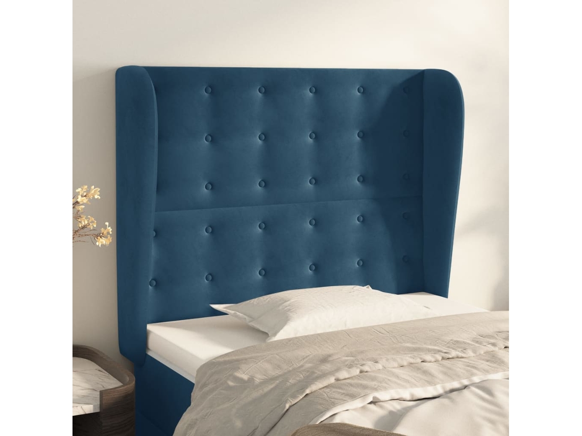 Cabecero Con Orejas De Terciopelo Azul Oscuro 83x23x118/128 Cm