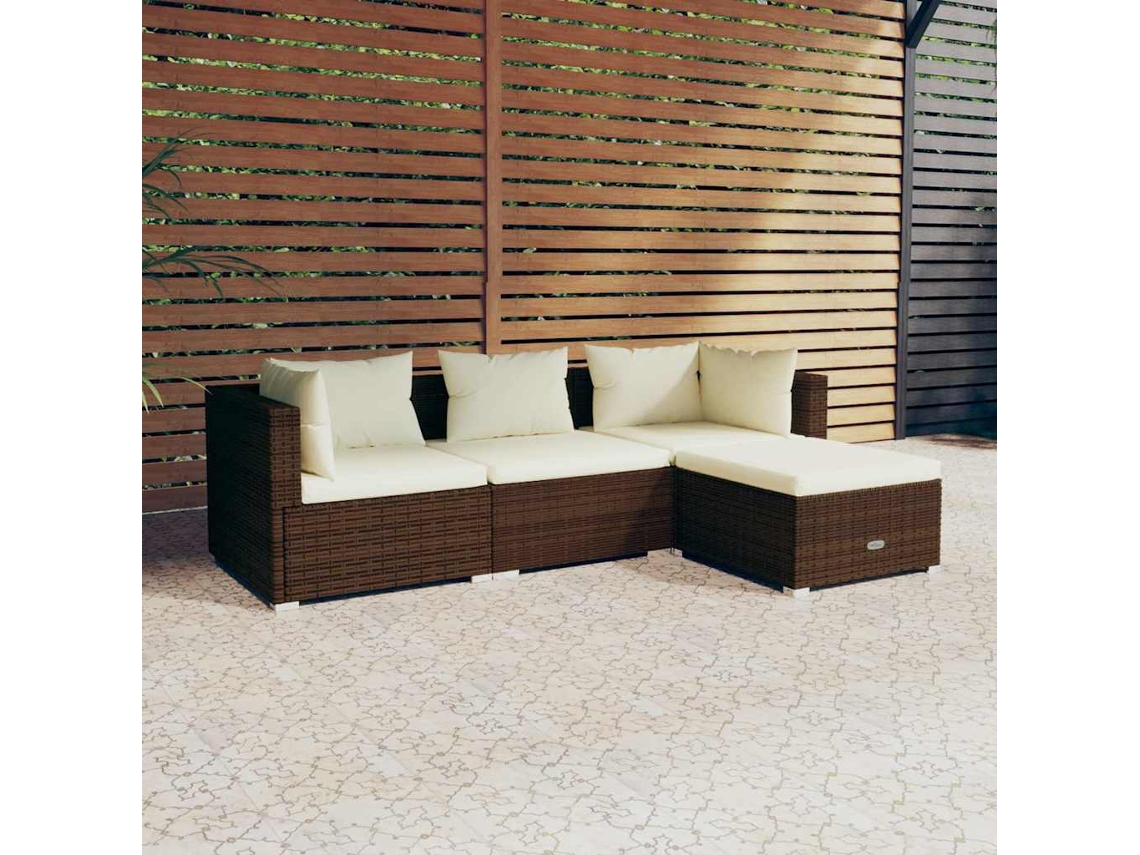 Conjunto de jardín de 4 piezas DKD Home Decor con cojines de mimbre marrón