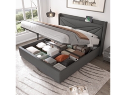 Cama 160x200cm, Almacenamiento Integrado, Cargador Usb-c, Cabecero Acolchado, Base De Láminas De Madera, Robusta 300kg, Sin Colchón, Gris