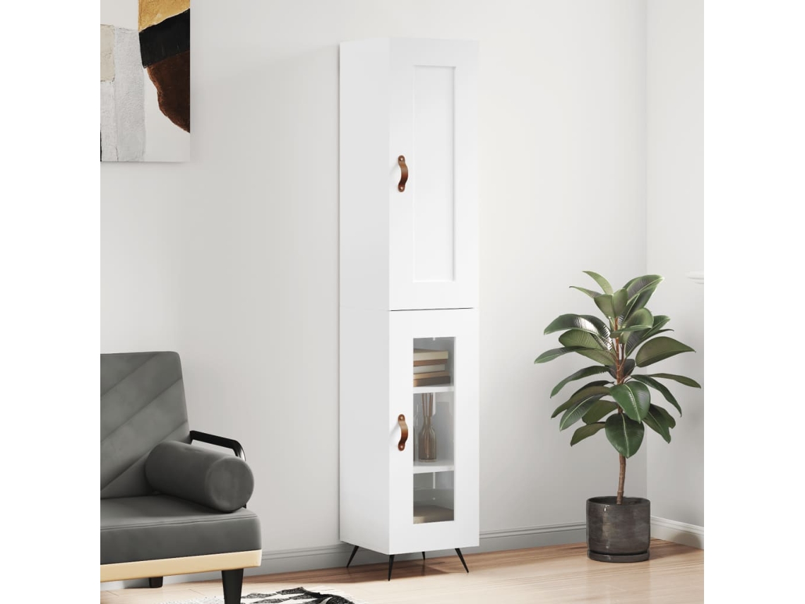 Aparador Alto Madera Contrachapada Blanco Brillo 34,5x34x180 Cm