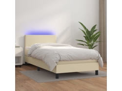 Syfax™ Cama Box Spring Y Colchón Led Cuero Sintético Crema 80x200 Cm