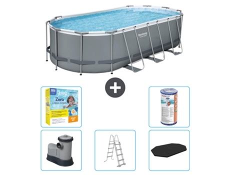 Piscina BESTWAY Oval Power Steel - 549 x 274 x 122 - Gris - Incluye bomba - Escalera - Cobertor Paquete de mantenimiento - Filtrar