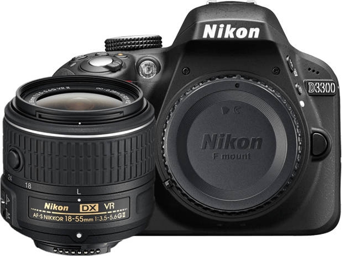 Kit Cámara Réflex NIKON D3300 + AF-S DX NIKKOR 18-55mm (Negro - 24.2 MP - ISO: 100 a 25600)
