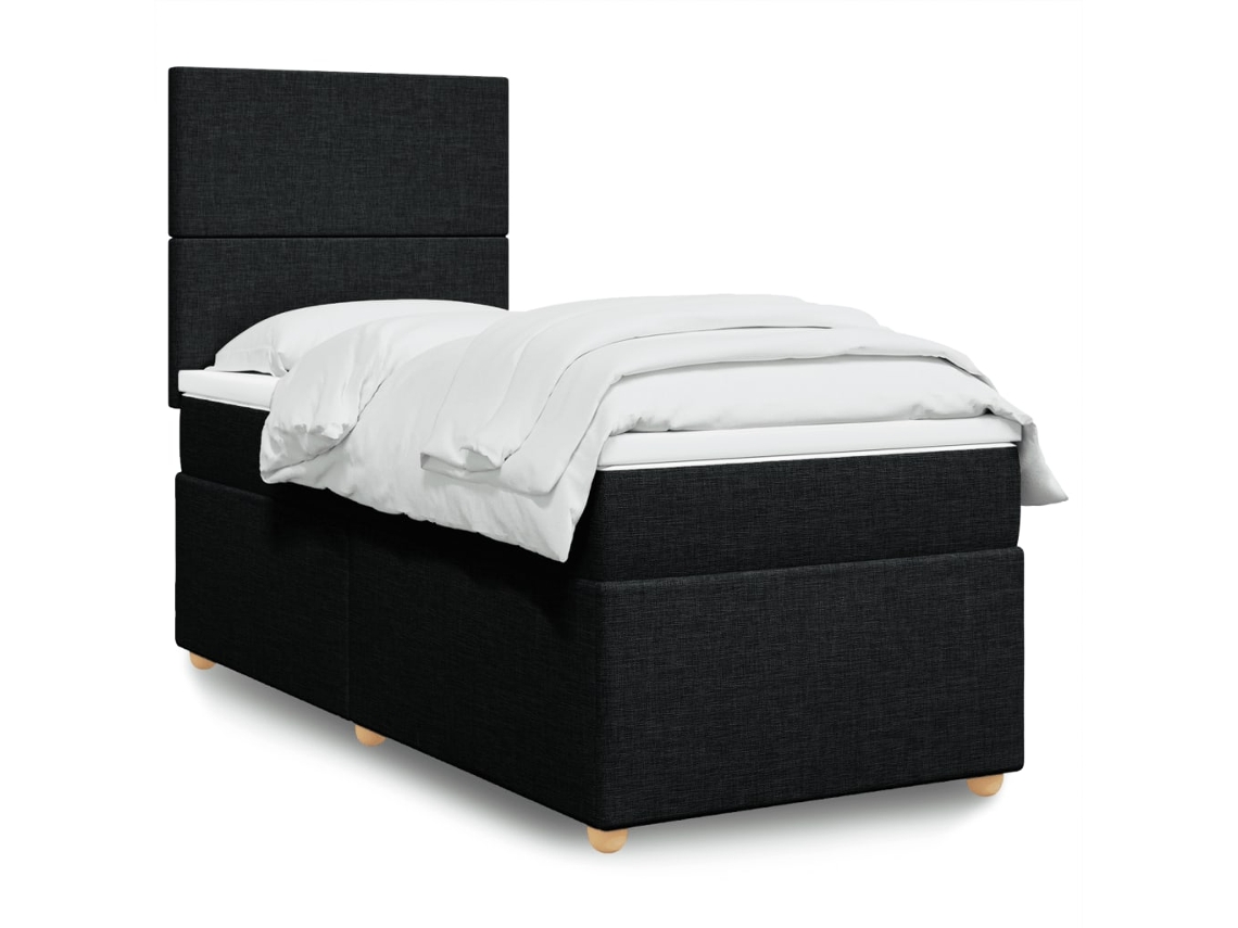 Cama Box Spring Con Colchón Tela Negro 90x190 Cm