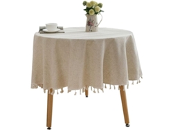 2026-manta Redonda De Mesa Con Borlas Decorativas De 60 Pulgadas, Beige, Material Poliéster Y Lino