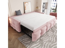 Canapé Cama Extensible 90/180x190cm, Baúl Puf, Velvet Teddy, Base De Listones, Multifunción, 300kg, Rosa