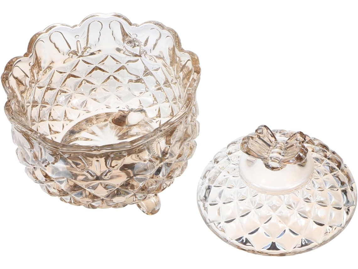 Tarro de cristal de 280 ml con diseño en relieve y tapa, color marrón, para guardar dulces y aperitivos EF Gokoco