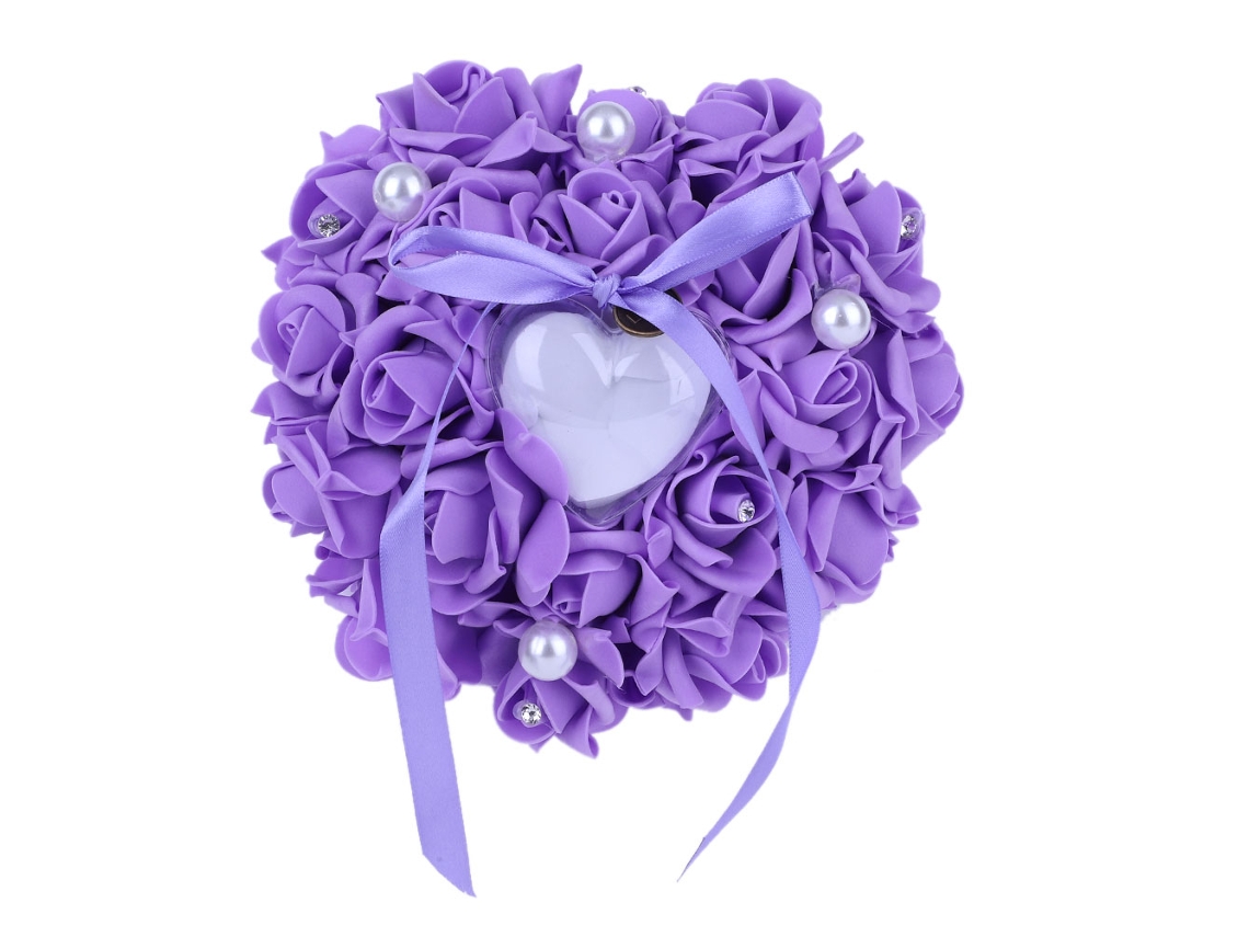 Caja De Almohada Anillo De Boda Corazón Perla Blanco Rojo Decoración Artesanal