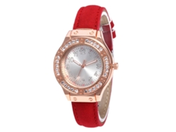 Reloj De Pulsera De Cuarzo Para Mujer Con Correa De Piel Sintética Y Esfera Con Pedrería - Rojo