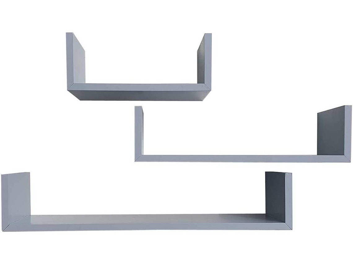 Estantería PEJECAR 3 Piezas (Gris - Madera de Piño - 12x30/45/60x15 cm)