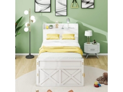 Cama 90x190 Cm De Pino Macizo Con Cajones, Cama Nido Extensible Y Puerto Usb Para Niños O Adolescentes, Blanca