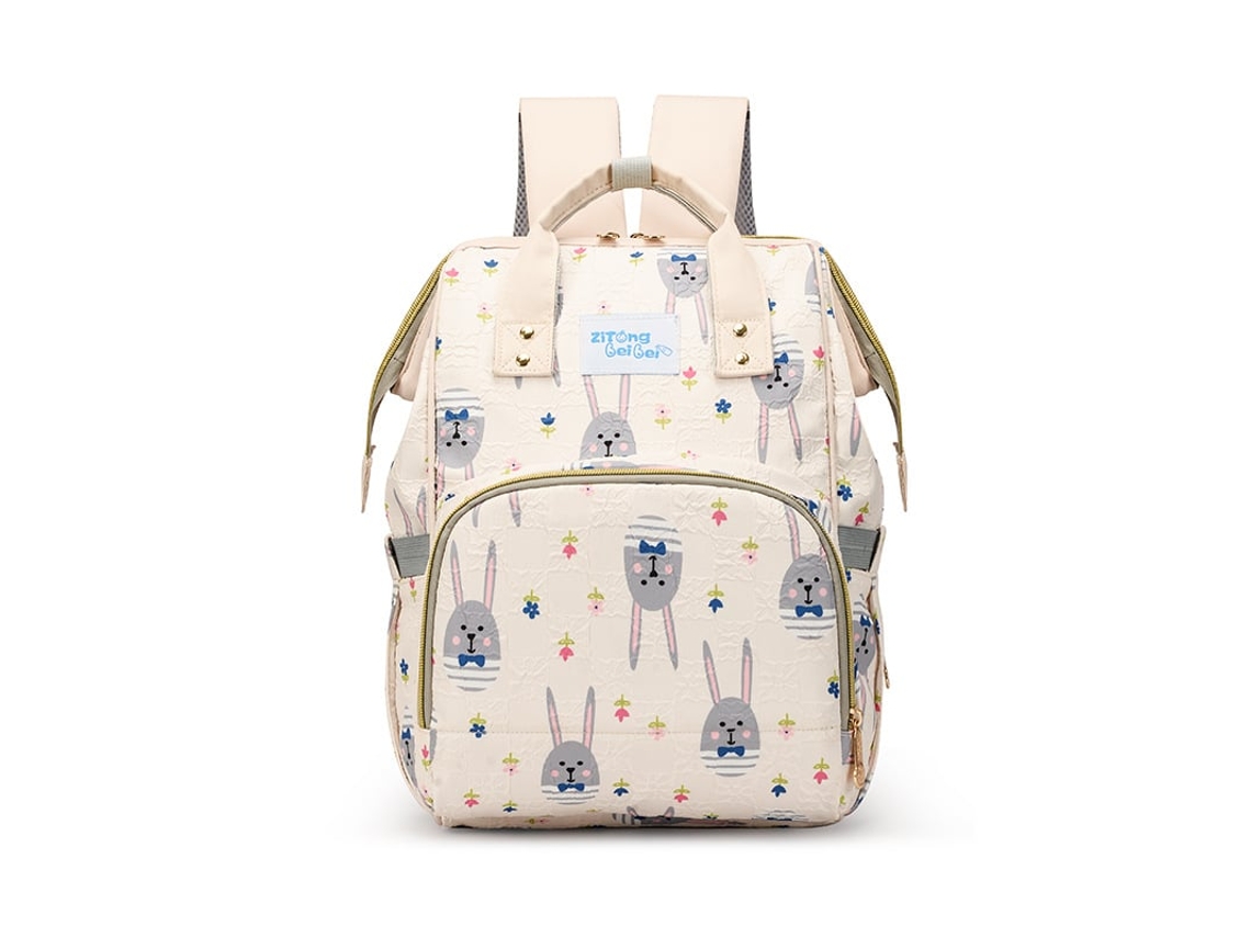 Maternidad Mochila Conejito Estampado Gran Capacidad Ligera Bolsa Viaje Multifuncional Bolsa Pañal Bebé Beige