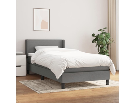 vidaXL Cama con somier y colchón 90x200 cm tela gris oscuro