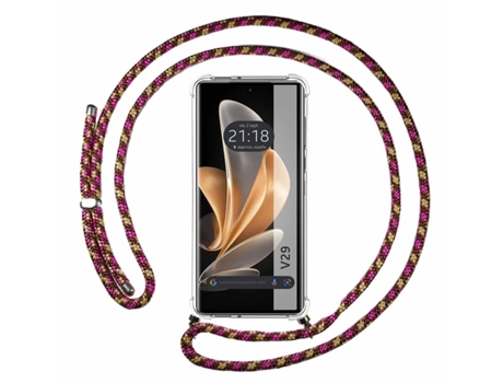 Funda Colgante Transparente para Vivo V29 5G con Cordon Rosa / Dorado