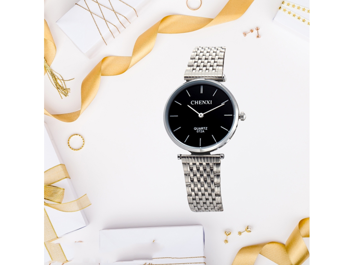 Reloj De Pareja De Acero Ultra Delgado Impermeable Cuarzo Moda (hombre Plata Negro)