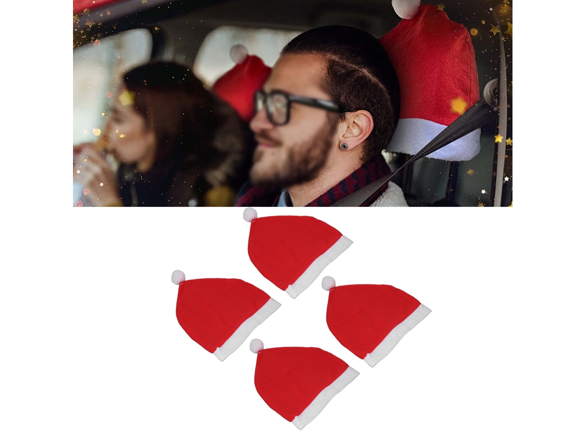 4pcs Chapéu de Papai Noel Capa Cabeceira Banco Carro Decor Natal Xmas Suministro