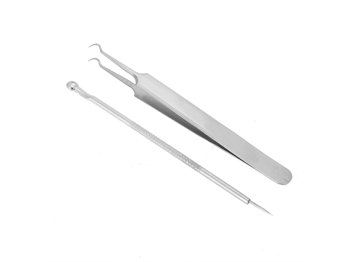 Kit De Herramientas De Acero Inoxidable Para Eliminar Espinillas Y Punzones Con Pinza Curva Y Extractor De Doble Extremidad