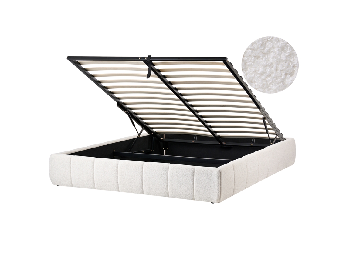 Cama De Casal Beliani Genas De Bouclé Branco 160x200