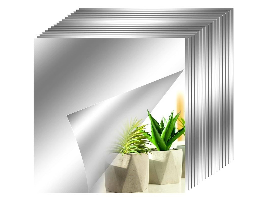 18 Pegatinas Decorativas Cuadradas Autoadhesivas Plateadas Para Espejos De 15x15 Cm Para Baño, Sala De Estar Y Dormitorio.