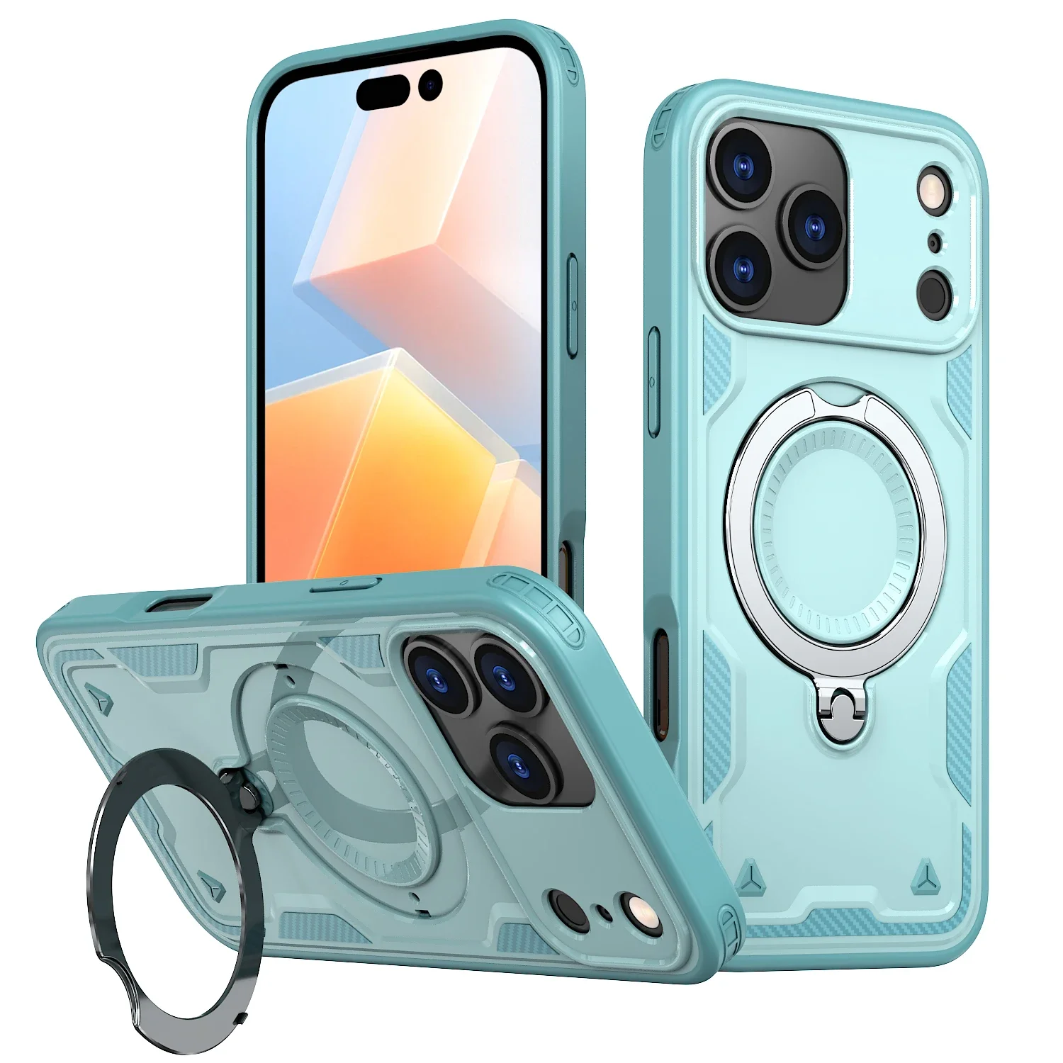 (verde Claro, Iphone 14) Funda Protectora Resistente Para Iphone Con Soporte De Carga Inalámbrica Magnética.