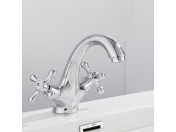 (plata) Grifo Híbrido De Doble Manija Para Lavabo De Baño, Elegante Diseño De Manija En Cruz, Orificio Único, Chapado En Oro.