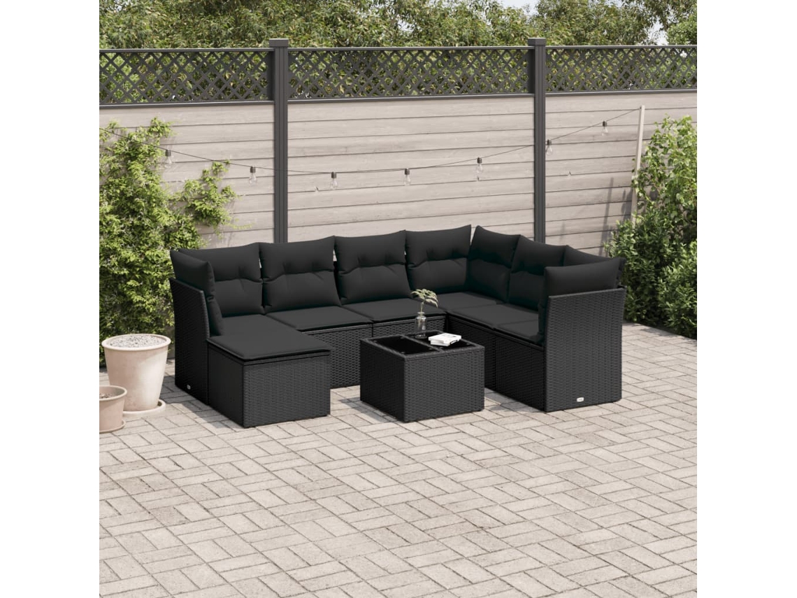 Conjunto de sofá de jardín de 8 piezas con cojines en mimbre sintético negro de DKD Home Decor