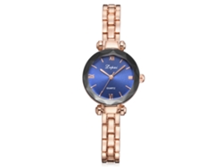Reloj De Pulsera Para Mujer Con Números Romanos, Brazalete De Aleación, Cuarzo Rosa, Oro Y Azul.