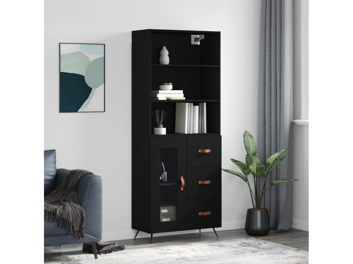 Aparador Alto Madera Contrachapada Negro 69,5x34x180 Cm