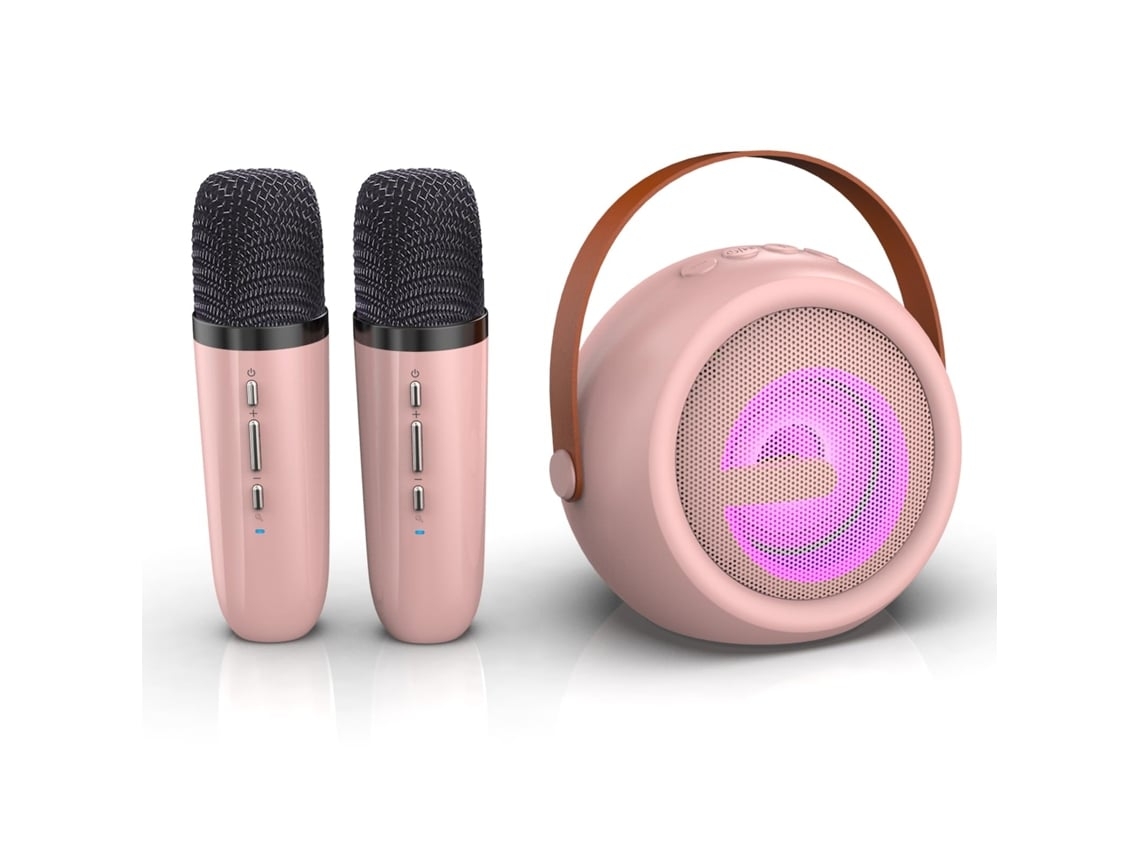 Máquina de karaoke para niños, altavoz Bluetooth portátil con 2 micrófonos inalámbricos, Chennnls rosa