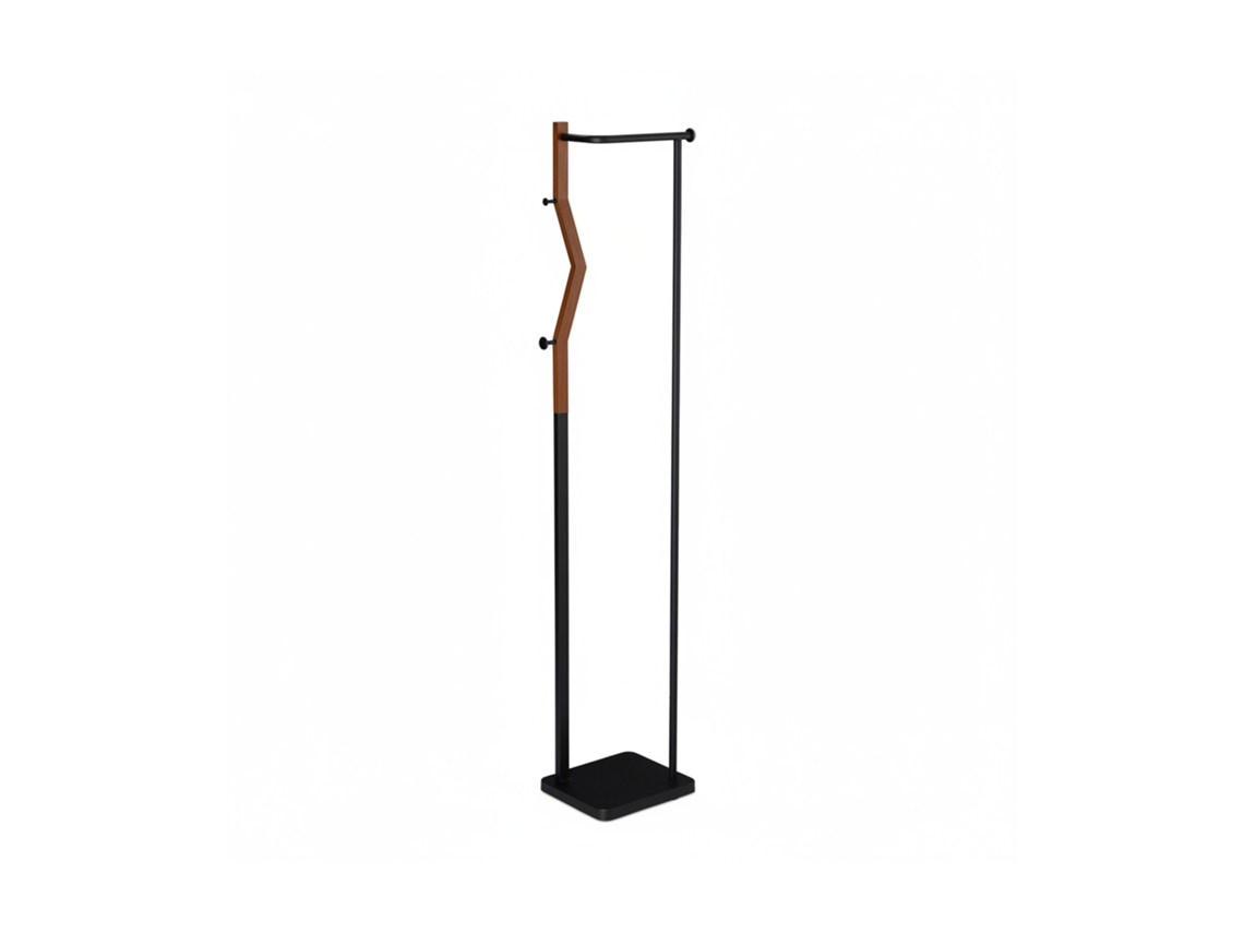 Relaxdays Bengaleiro Moderno Em Metal E Madeira, 3 Ganchos E Varão, Hbt: 173x30x25 Cm, Preto E Castanho