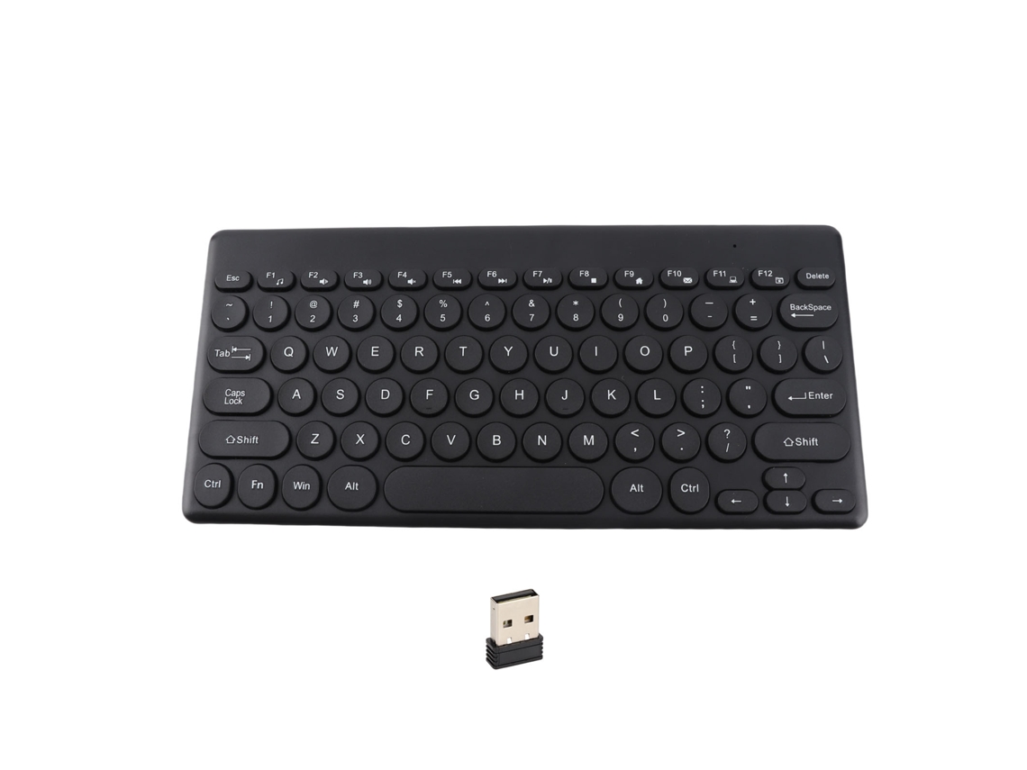 Teclado Sem Fio 2.4g Usb 78 Teclas Redondas Design Ergonômico Portátil Slim Para Viagem Preto