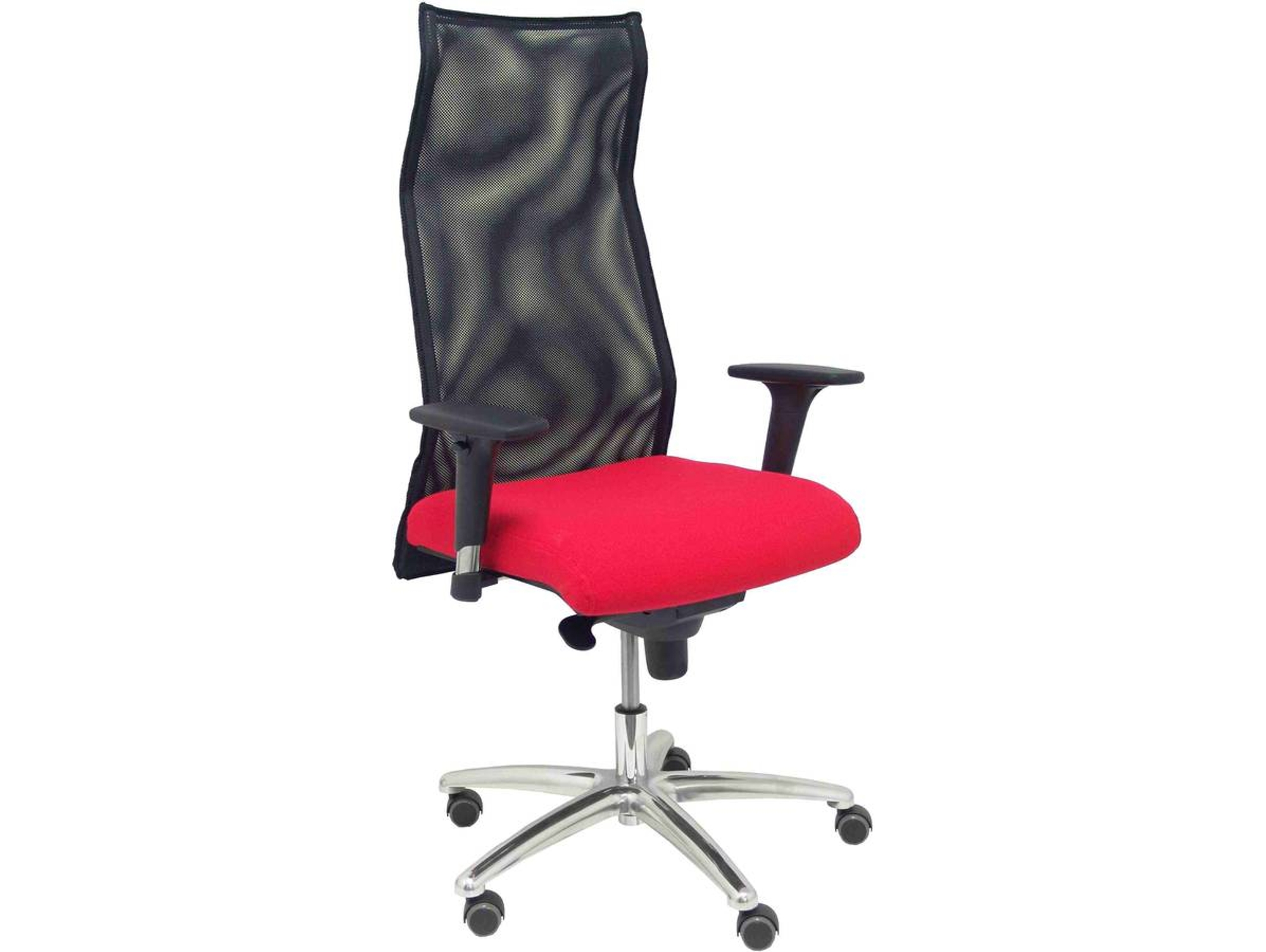 Silla de Escritorio Ejecutiva PIQUERAS Y CRESPO Sahúco XL Rojo y Negro con ruedas de parqué (Malla y Tejido)