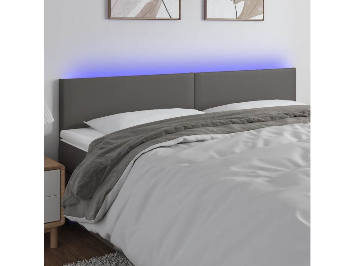 Cabecero Con Led Cuero Sintético Gris 160x5x78/88 Cm