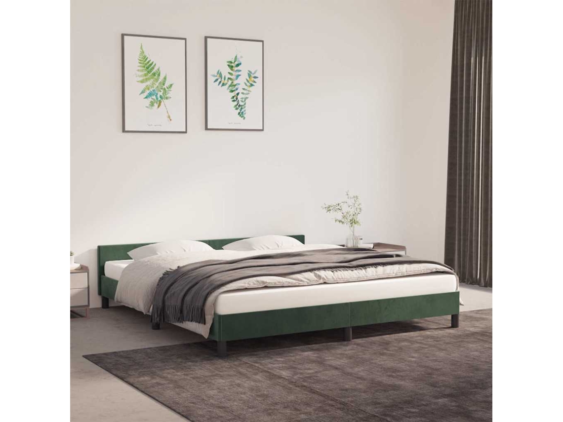 Estructura Cama Sin Colchón Terciopelo Verde Oscuro 180x200 Cm