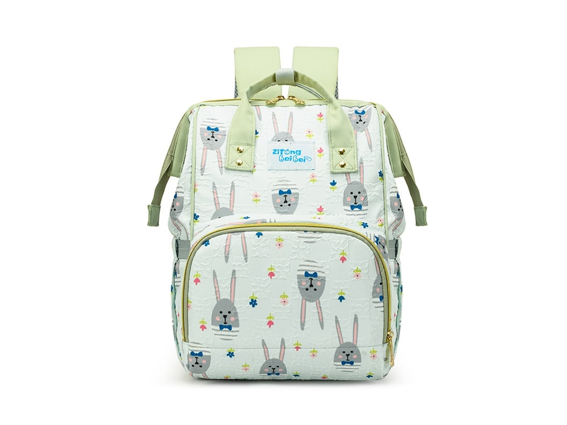 Maternidad Mochila Conejo Estampado Gran Capacidad Ligera Bolsa Viaje Multifuncional Bolsa Pañal Bebé Verde