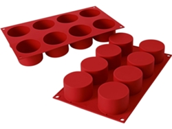 JEIIBRZUI Juego de 2 moldes de silicona en forma de 8 vasos cilíndricos para pastel rojo