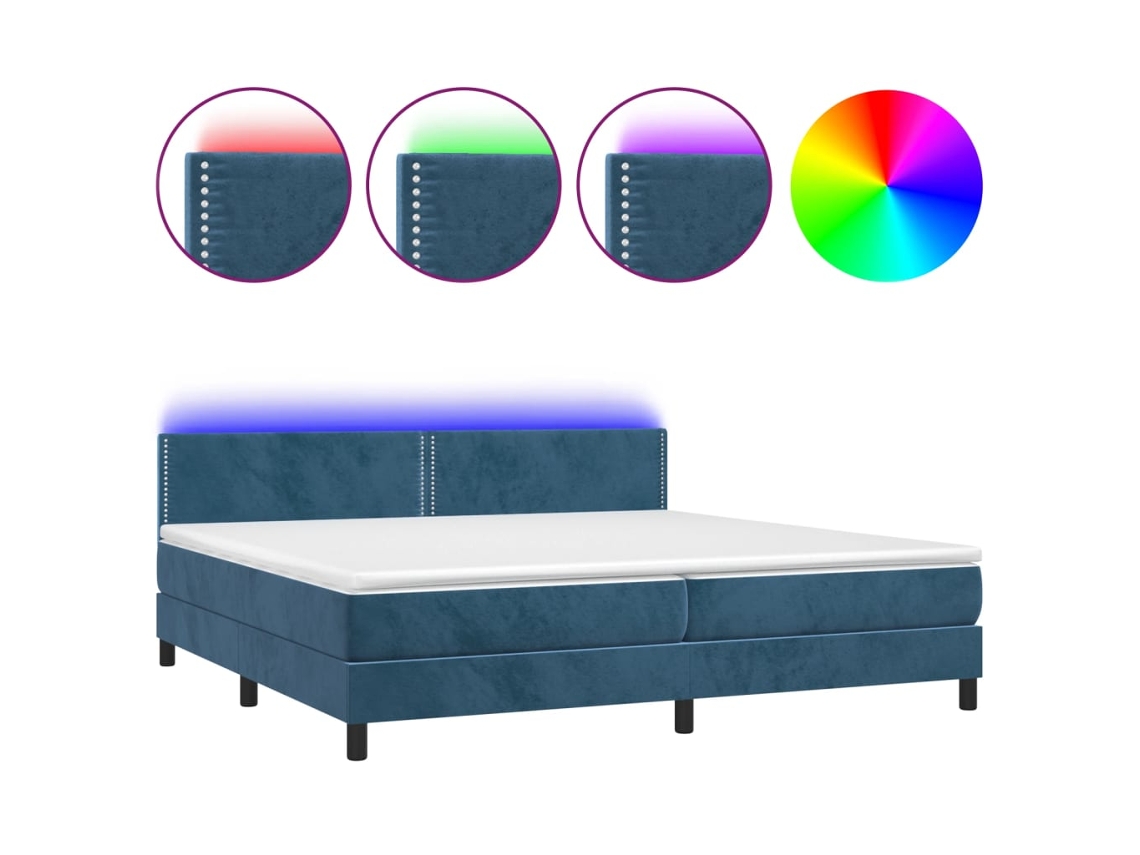 Maison Exclusive - Cama Box Spring Colchón Y Led Terciopelo Azul Oscuro 200x200 Cm