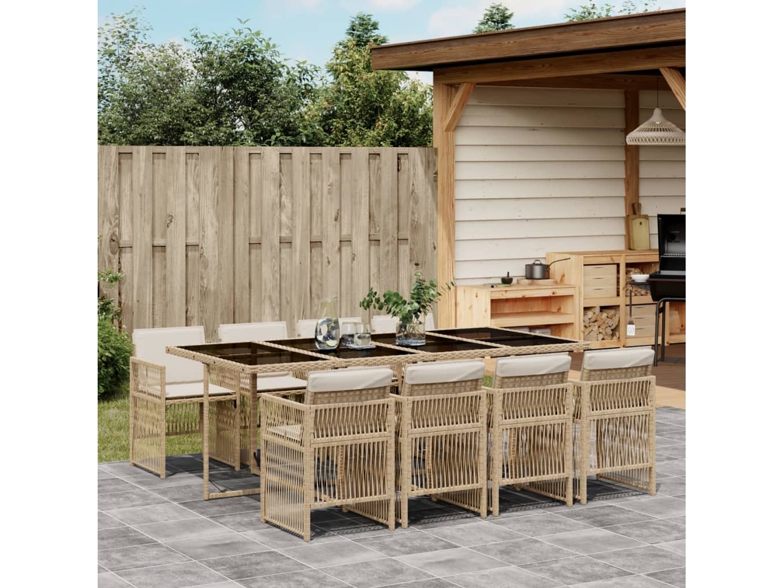 Juego de comedor de jardín de 9 piezas con cojines de mimbre beige de DKD Home Decor